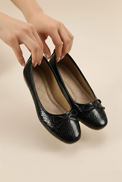 Solario Shahmeran Bow Detailed Patent Leather Casual Women's Flats and Home S...