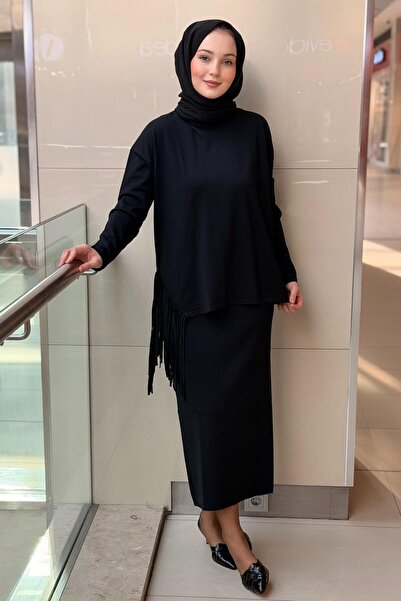 Mahal Crochet Knitwear Tassel Detailed Rayon Tunic Skirt Set