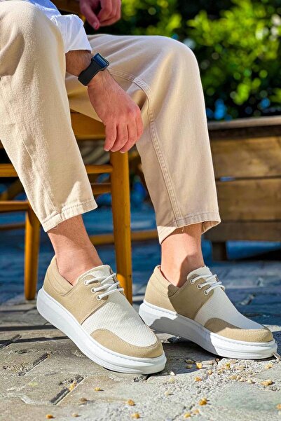 Mhoda Shoes Rlx 042 Men's Casual Lace-Up Suede Linen Classic Shoes Skbt - Beige