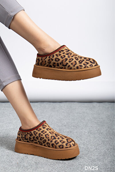 DN2S Women's Suede Fur Inside Wool Thick Sole High Heel Winter Slippers Gg1