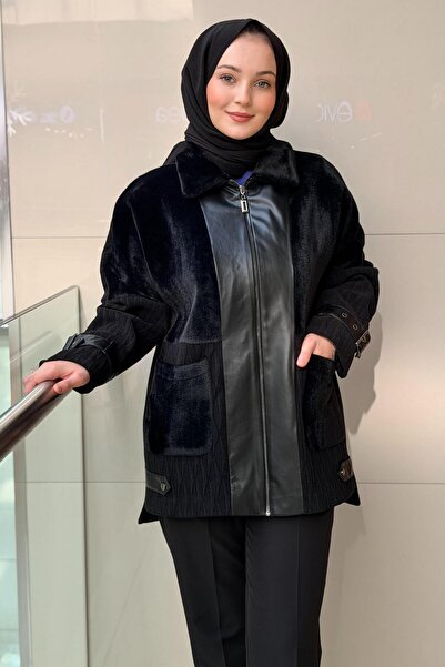 Mahal Crochet Knitwear Leather and Fur Combination Coat