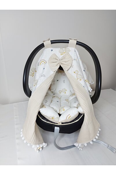 MİNİKYA Puset Örtüsü ve Minderi 2'li Set Takım Çift Kat Müslin