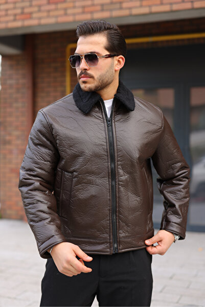 MODAEMAS معطف جلدي فروي للرجال