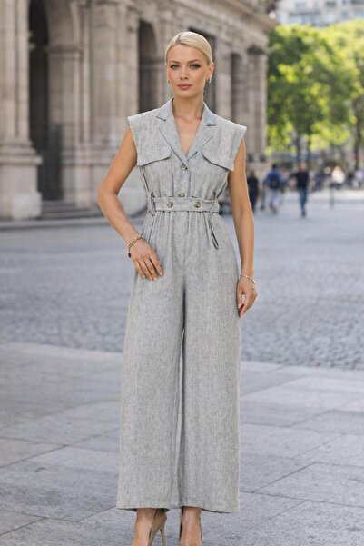 sivona Bel Lastikli Kemerli Keten Tulum