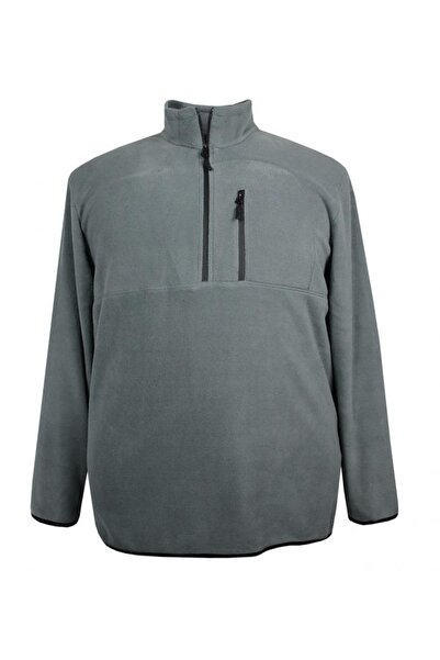 tambattal Large Size Mock Neck Half Zipper Fleece Sweatshirt (Wide Comfortabl...