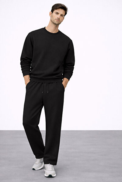 MODALAB Eşofman Takımı – 3 İplik Şardonlu Sweatshirt & İnce Eşofman Altı Siyah