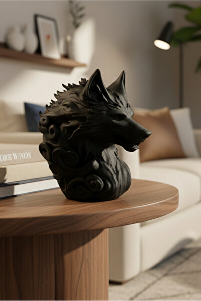 Datdijital Modern Siyah Kurt Kafası Biblo – Dekoratif Kurt Heykeli – Ofis ve ...