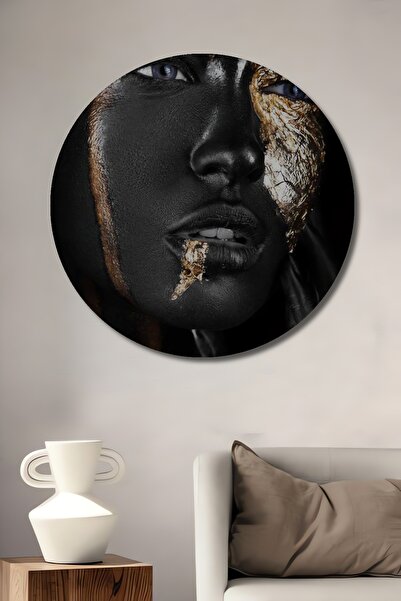 Teona Ahşap Portret de femeie neagră cu accente aurii, pictură în ulei, aspec...