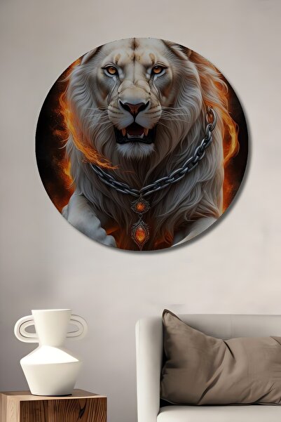 Teona Ahşap Puterea Leului în Flăcări, pictură decorativă pe lemn cu aspect d...