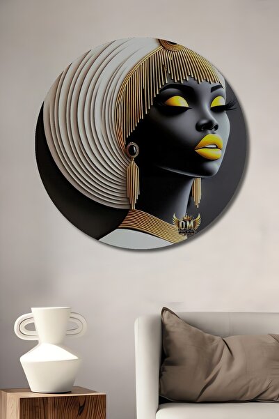 Teona Ahşap Tablou decorativ din lemn cu femeie albă în turban, aurie cu mode...