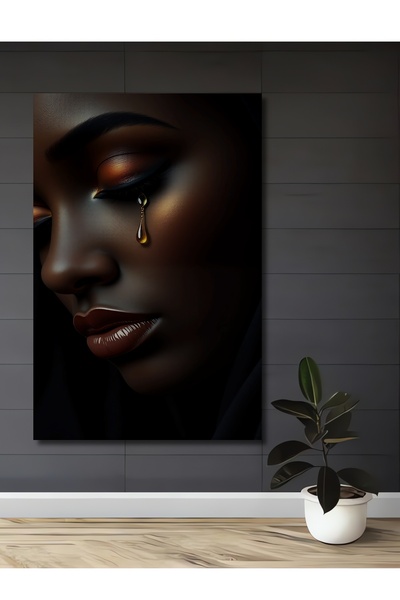 Teona Ahşap Γυναικείο πορτρέτο με χρυσά δάκρυα, ξύλινο διακοσμητικό τραπέζι μ...