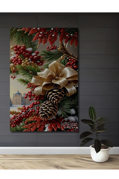 Teona Ahşap Decorațiuni de Crăciun cu panglică aurie Tablou decorativ din lemn