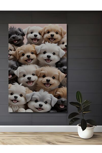 Teona Ahşap Pictură decorativă din lemn cu cățeluși drăguți cu aspect de acua...