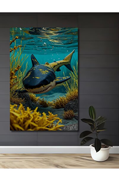 Teona Ahşap Pictură artistică în ulei cu aspect de rechin galben cu model