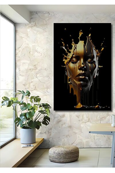 Teona Ahşap Tablou decorativ din lemn cu artă abstractă pentru femei, Golden ...