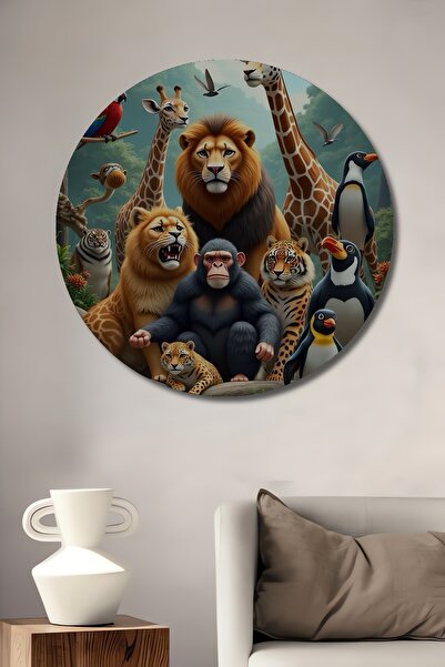 Teona Ahşap Leu, tigru, maimuță, girafă, pinguin, papagal, pictură murală rot...