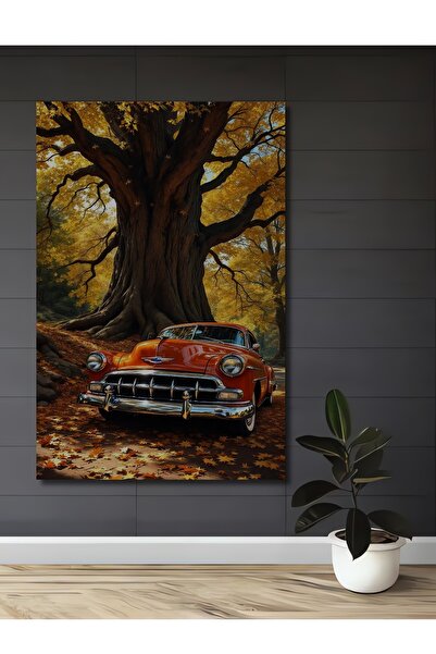 Teona Ahşap Tablou din lemn cu aspect de pictură în ulei, cu mașini clasice s...