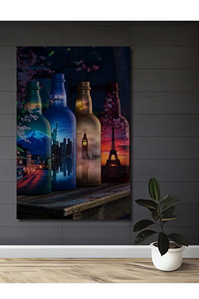 Teona Ahşap Tablou decorativ din lemn cu peisaje de orașe din lume, pictat în...