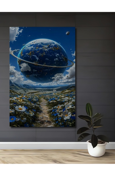 Teona Ahşap Tablou cu aspectul unui planetă și a unui câmp de flori în imagine