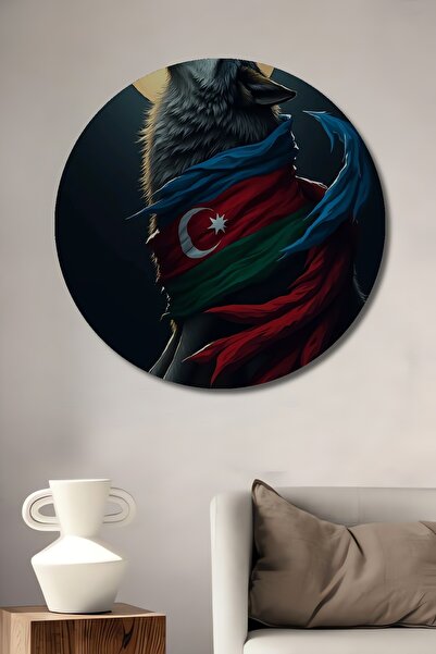 Teona Ahşap Kurt cu model Tablou rotund de perete cu aspect de pictură în ule...