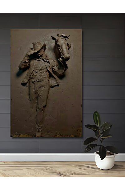 Teona Ahşap Pictură de artist cu cai cowboy din Vestul Sălbatic