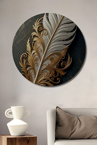 Teona Ahşap Tablou decorativ din lemn cu aspect de pene albe aurite, tablou r...