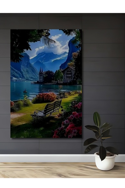 Teona Ahşap Pictură decorativă din lemn cu peisaj de lac superb, cu aspect de...