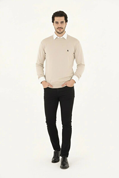 IVORA WEAR Men's Crew Neck Embroidery-Trimmed Knitwear Sweater Soft Textured ...