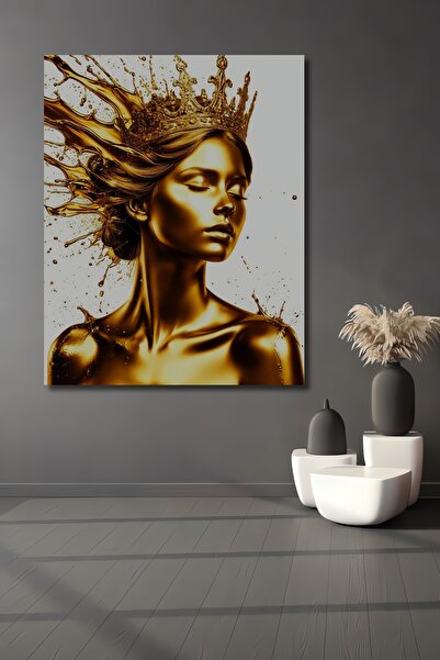 Teona Ahşap Tablou decorativ din lemn cu aspect de foiță de aur Queen Crown c...