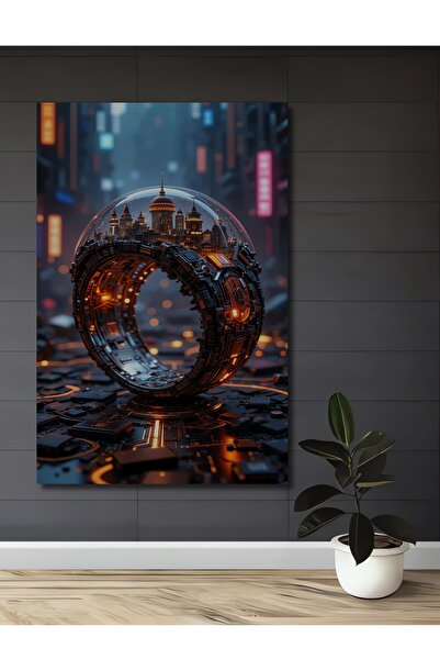 Teona Ahşap Orașul Viitorului - Tablou decorativ din lemn cu aspect de pictur...