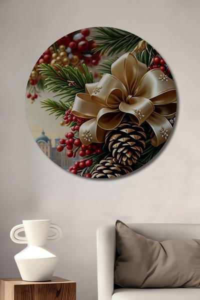 Teona Ahşap Decoratiuni de Craciun cu Panglici Aurii Tabla Decorativa din Lem...