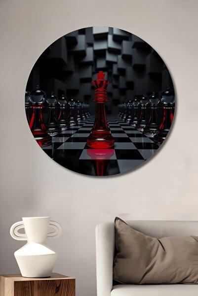 Teona Ahşap Tablou decorativ din lemn cu tablă de șah roșie, artă modernă, pi...