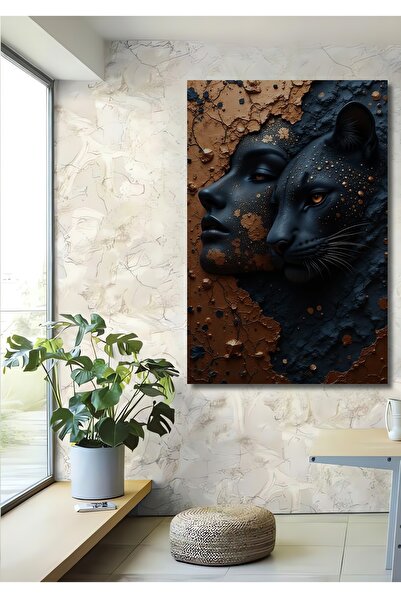 Teona Ahşap Pictură decorativă din lemn cu Pantera Neagră și artă abstractă f...