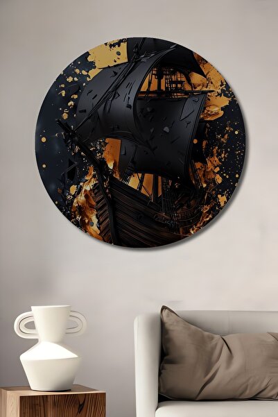 Teona Ahşap Pictură decorativă din lemn Dark and Golden Storm Sailboat Pictur...