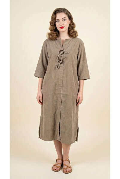 Matcha Butik Women's Italian Chenille Velvet Bohemian Dress - Olive Green