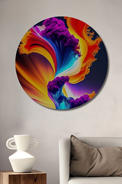 Teona Ahşap Pictură decorativă rotundă de perete cu aspect de lemn, cu valuri...