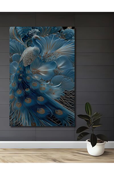 Teona Ahşap Tablou decorativ din lemn cu aspect de pictură în ulei cu păun ma...