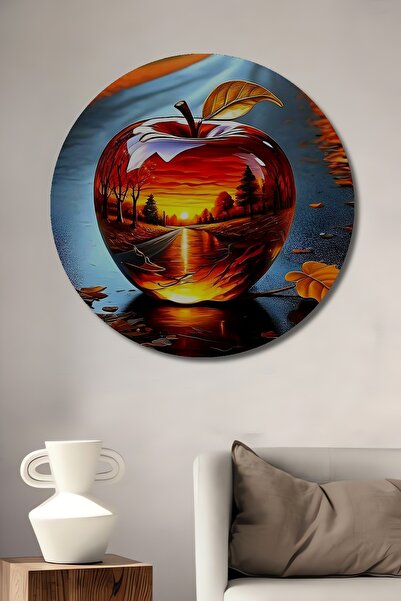 Teona Ahşap Pictură decorativă din lemn Apple Sunset, pictură rotundă de perete