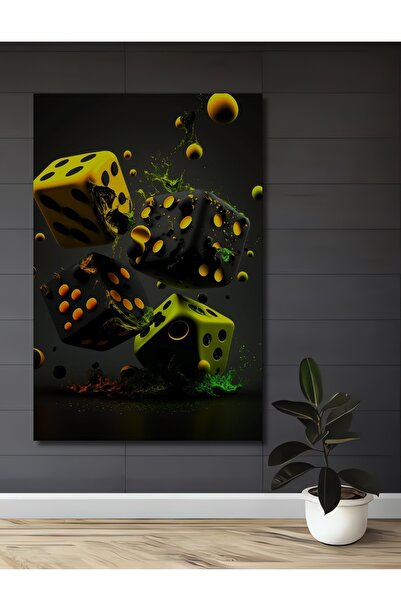 Teona Ahşap Tablou decorativ din lemn cu zaruri negre și galbene