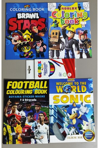 ada çanta kırtasiye 4 adet stickerli boyama kitabı ve 12'li kuru boya kalemi ...