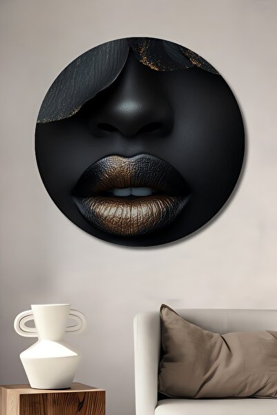 Teona Ahşap Portret de femeie neagră cu accente aurii, tablou decorativ din l...