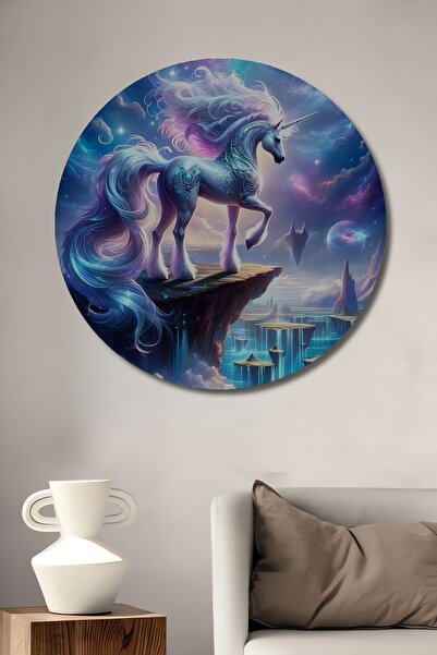 Teona Ahşap Unicorn Magic Cosmic Landscape Tablou decorativ din lemn cu aspec...