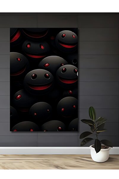 Teona Ahşap Negru Roșu Smiley Faces imprimare digitală Tablou decorativ din lemn