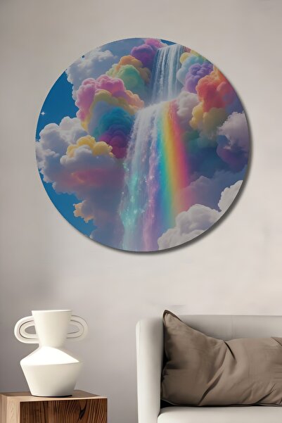 Teona Ahşap Pictură decorativă rotundă de perete cu aspect de cascadă curcube...
