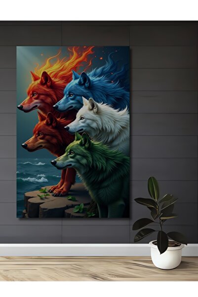 Teona Ahşap Pictură decorativă din lemn cu aspect de acuarelă, cu lupi de foc...