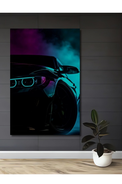 Teona Ahşap Pictură decorativă din lemn cu mașină sport strălucitoare cu neon