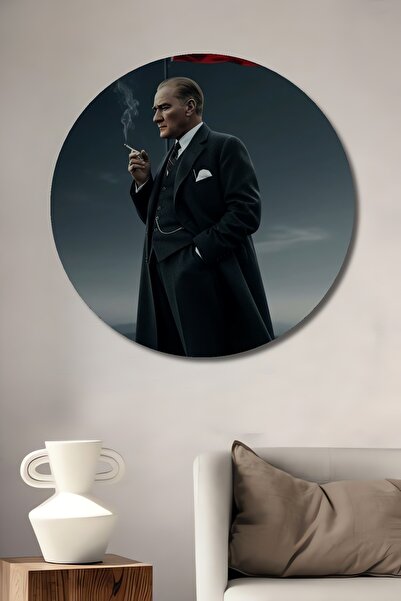 Teona Ahşap Μουστάφα Κεμάλ Ατατούρκ Ξύλινο Διακοσμητικό Τραπέζι με Ελαιογραφί...