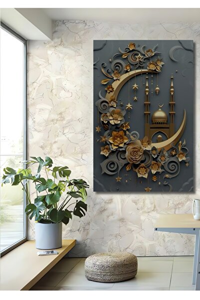 Teona Ahşap Pictură artistică cu semiluna aurie și moschee