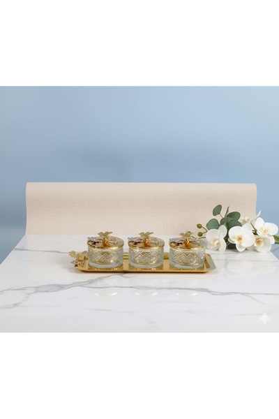 Henna Decorium Kelebek Dekorlu Cam 3'lü Şekerlik