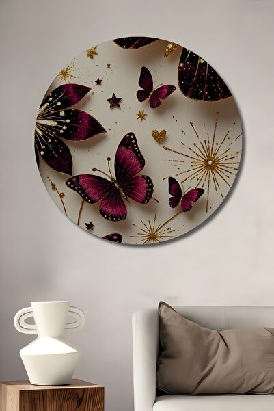 Teona Ahşap Fluturi magici și sclipici auriu Pictură decorativă din lemn Pict...